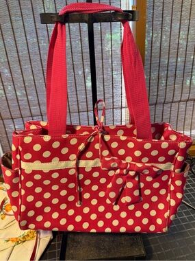 Red Polka Dot Tote Bag with Bow Accent